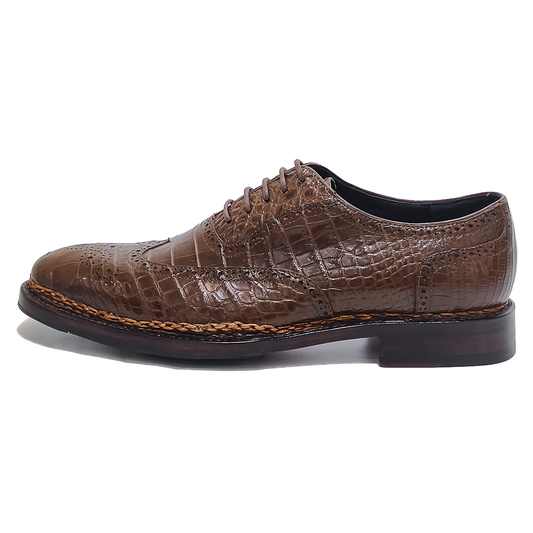 Handmade Alligator Leather Brogue Oxford Shoes, Black Dress Shoes with Norwegian Sewing Craft Sole