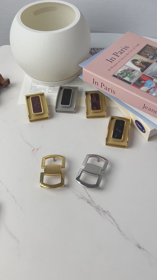 Sleek Geometric Metal Pin Belt Buckle, Dual-Tone