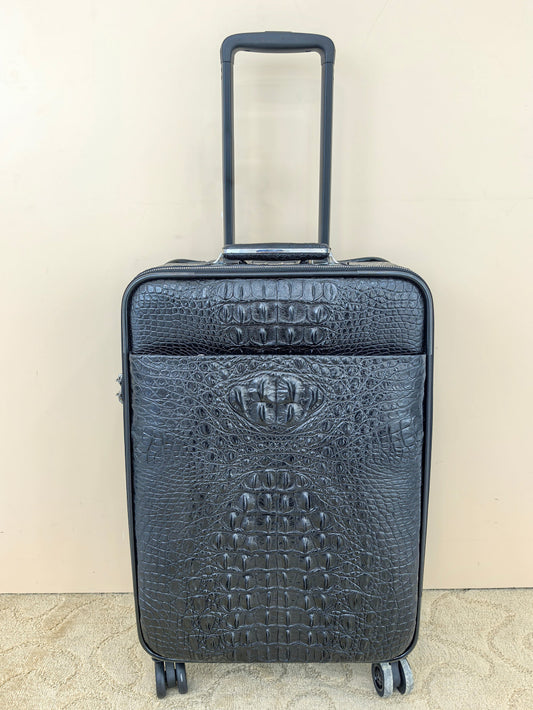 Genuine Alligator Leather Luggage, Black Exotic Texture